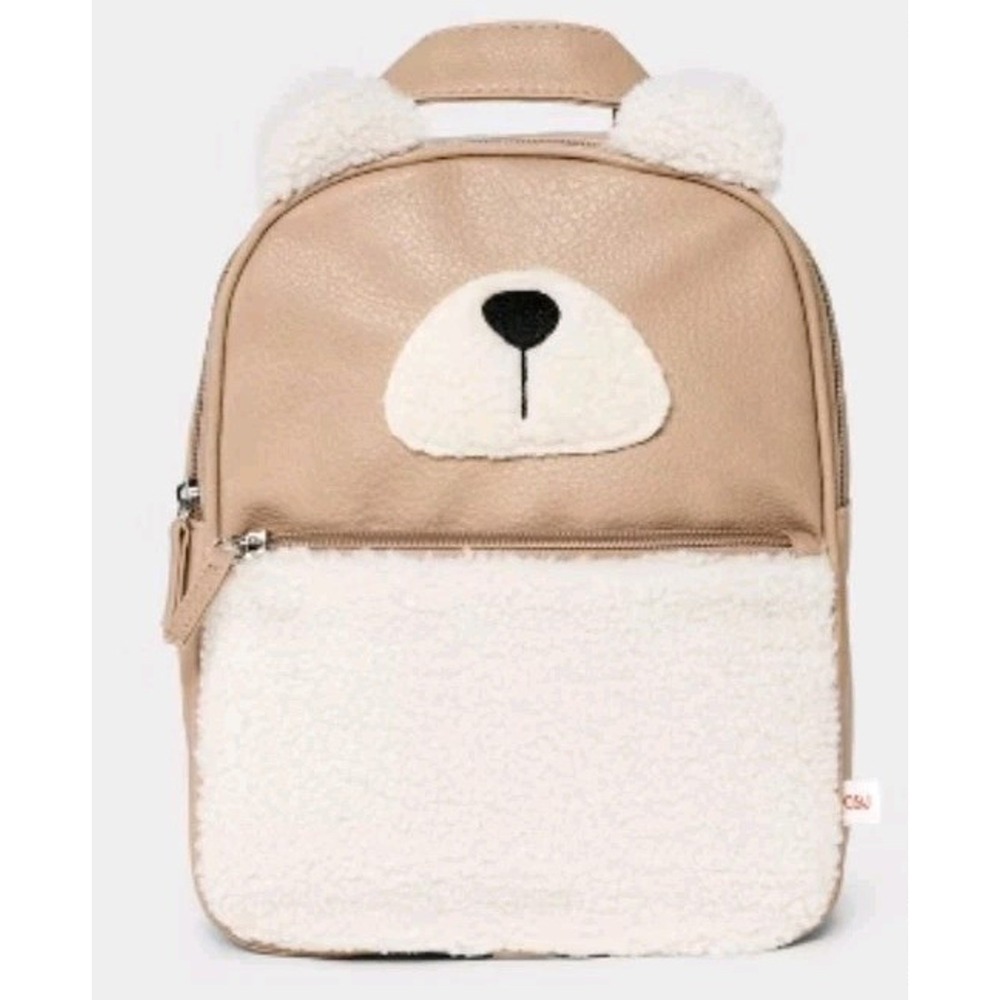 Kids' 11" Mini Shearling Bear Backpack - Cat & Jack™ Cream/Brown: Faux plush s19